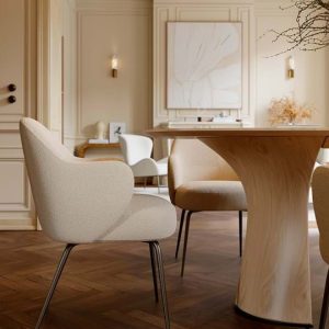 Armlehnstuhl Bae - Mattierter Mandel-Bouclé-Stoff