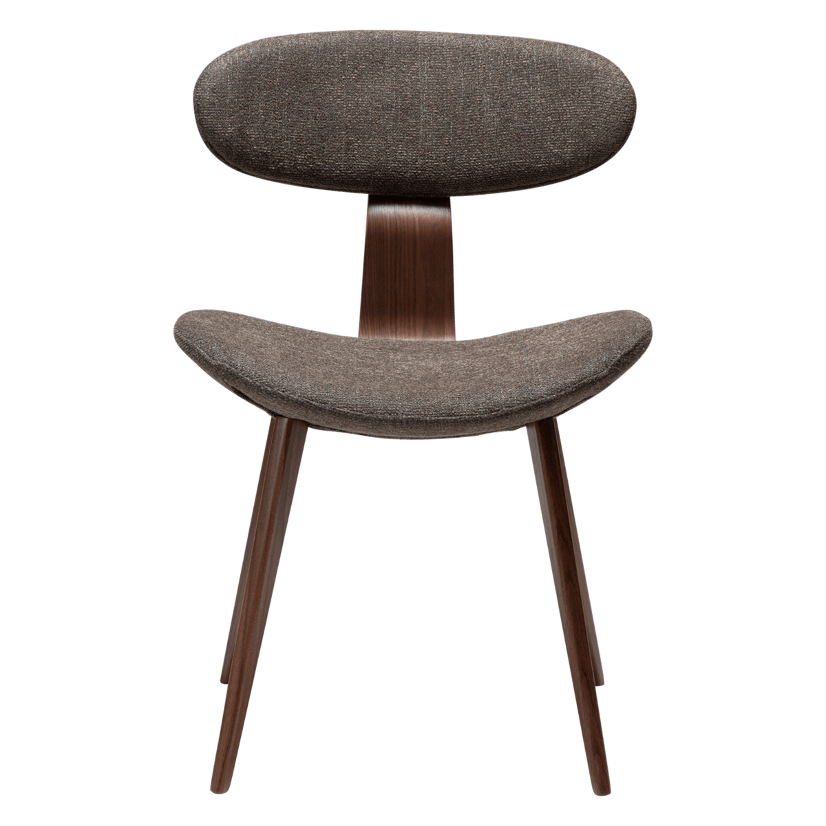 Großer brauner Bouclé-Stoff mit Beinen aus Nussbaum